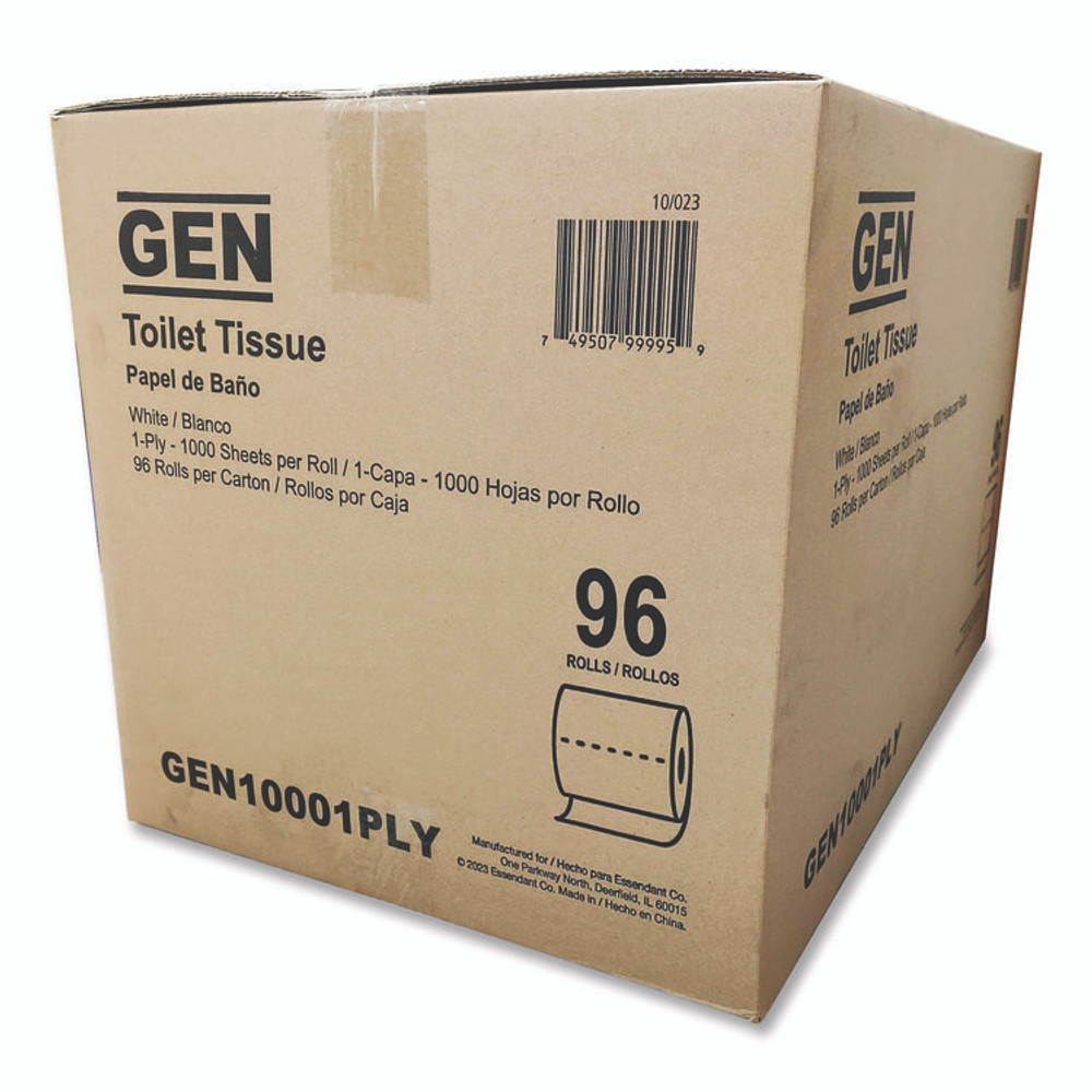 GEN 1000-1PLY Small Roll Bath Tissue, Septic Safe, 1-Ply, White, 1,000 Sheets/Roll, 96 Rolls/Carton