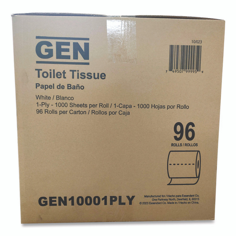 GEN 1000-1PLY Small Roll Bath Tissue, Septic Safe, 1-Ply, White, 1,000 Sheets/Roll, 96 Rolls/Carton