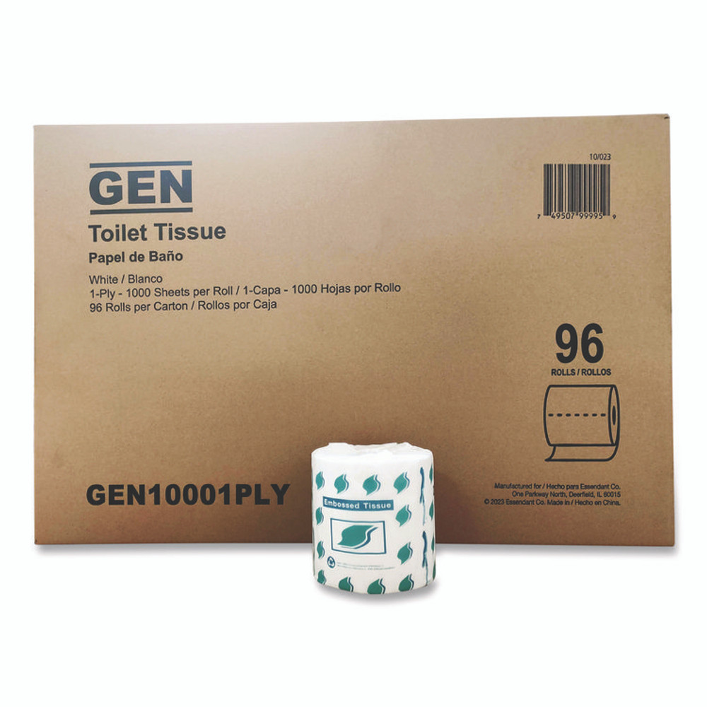 GEN 1000-1PLY Small Roll Bath Tissue, Septic Safe, 1-Ply, White, 1,000 Sheets/Roll, 96 Rolls/Carton