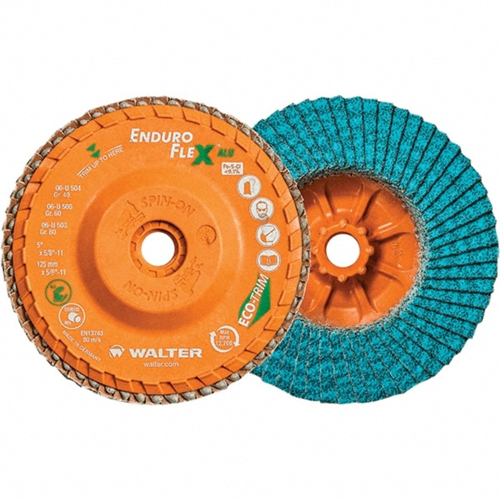 WALTER Surface Technologies 06U506 Flap Disc: 5/8-11 Hole, 60 Grit, Zirconia Alumina, Type 27