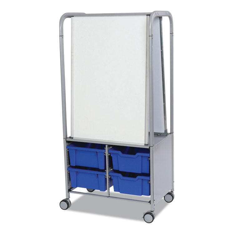 GRATNELLS USA, LLC MST054406 Callero MakerHub Trolley Set 01, Metal, (2) Magnetic Whiteboards, (4) F2 Deep Bins, 27.4" x 17.3" x 56.3", Silver/Royal Blue