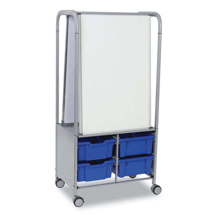 GRATNELLS USA, LLC MST054406 Callero MakerHub Trolley Set 01, Metal, (2) Magnetic Whiteboards, (4) F2 Deep Bins, 27.4" x 17.3" x 56.3", Silver/Royal Blue