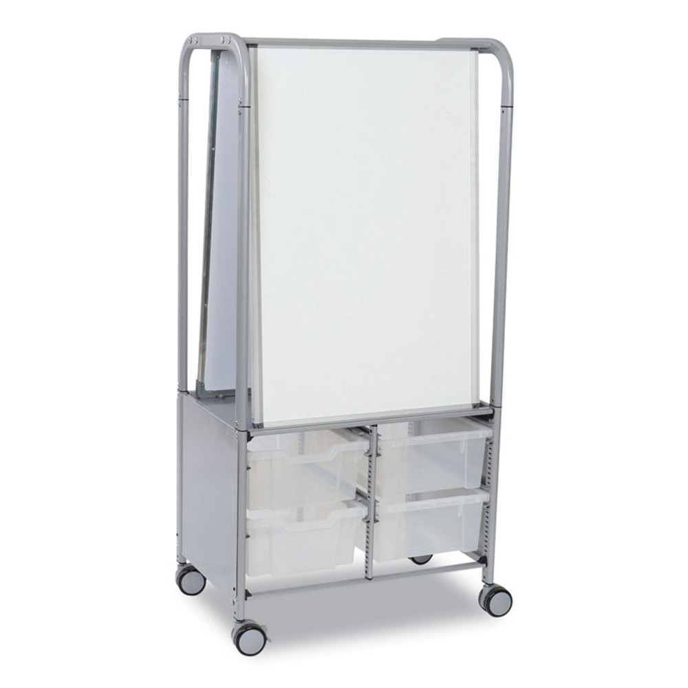 GRATNELLS USA, LLC MST054420 Callero MakerHub Trolley Set 01, Metal, (2) Magnetic Whiteboards, (4) F2 Deep Bins, 27.4" x 17.3" x 56.3", Silver/Trans Frost
