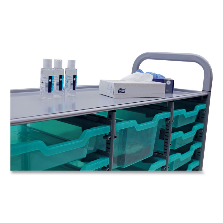 GRATNELLS USA, LLC SASET214429 Callero Plus 3-Column Trolley Set 17, Antimicrobial, Metal, 16 F1 Bins, 4 F2 Bins, 40.6" x 17.3" x 41.5", Silver/Trans Kiwi