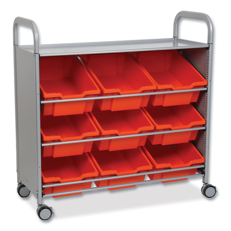 GRATNELLS USA, LLC SSET014409 Callero Tilted Tray Trolley Set 01, Metal, 1 Shelf, 9 F2 Deep Bins, 40.6" x 17.3" x 41.5", Silver/Flame Red