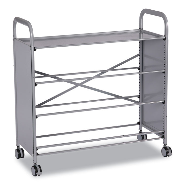 GRATNELLS USA, LLC SSET014420 Callero Tilted Tray Trolley Set 01, Metal, 1 Shelf, 9 F2 Deep Bins, 40.6" x 17.3" x 41.5", Silver/Translucent Frost
