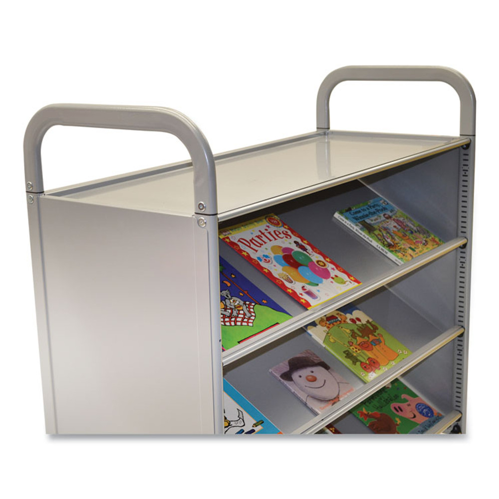 GRATNELLS USA, LLC SSET0244 Gratnells Callero Plus Tilted Shelf Trolley, Metal, 3 Tilted Shelves, 1 Flat Shelf, 40.6" x 17.3" x 41.5", Silver