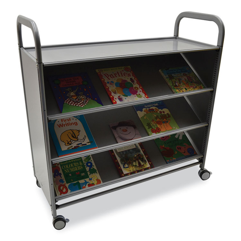 GRATNELLS USA, LLC SSET0244 Gratnells Callero Plus Tilted Shelf Trolley, Metal, 3 Tilted Shelves, 1 Flat Shelf, 40.6" x 17.3" x 41.5", Silver