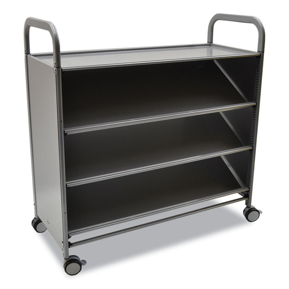 GRATNELLS USA, LLC SSET0244 Gratnells Callero Plus Tilted Shelf Trolley, Metal, 3 Tilted Shelves, 1 Flat Shelf, 40.6" x 17.3" x 41.5", Silver