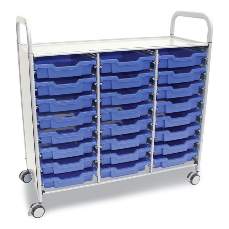 GRATNELLS USA, LLC SSET034406 Callero Plus Treble Column Trolley Set 03, Metal, 1 Shelf, 24 F1 Shallow Bins, 40.6" x 17.3" x 41.5", Silver/Royal Blue
