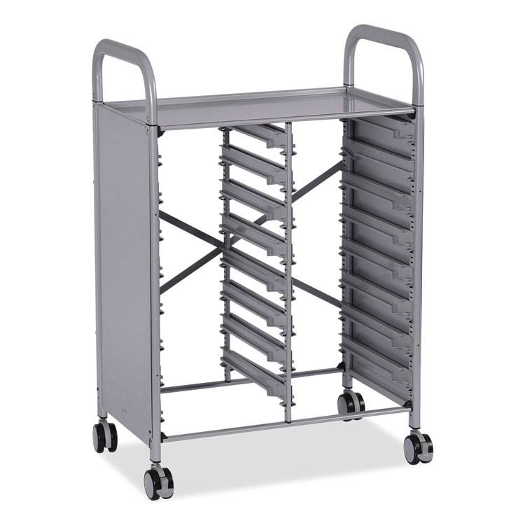 GRATNELLS USA, LLC SSET054409 Callero Plus Double Column Trolley Set 05, Metal, 1 Shelf, 16 F1 Shallow Bins, 27.4" x 17.3" x 41.5", Silver/Flame Red