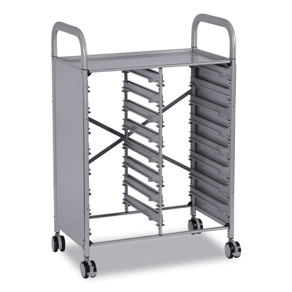 GRATNELLS USA, LLC SSET054419 Callero Plus Double Column Trolley Set 05, Metal, 1 Shelf, 16 F1 Shallow Bins, 27.4" x 17.3" x 41.5", Silver/Light Gray
