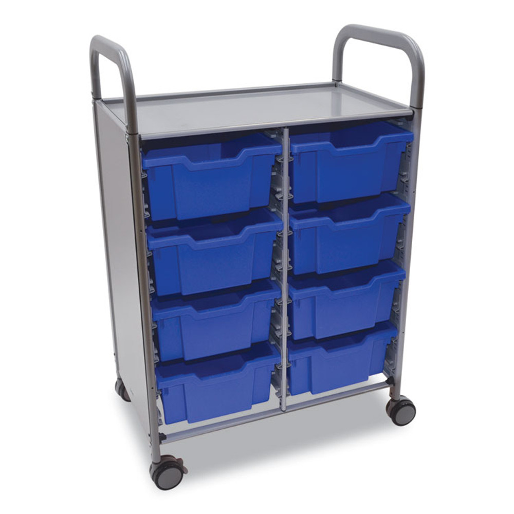 GRATNELLS USA, LLC SSET134406 Callero Plus Double Column Trolley Set 13, Metal, 1 Shelf, 8 F2 Deep Bins, 27.4" x 17.3" x 41.5", Silver/Royal Blue
