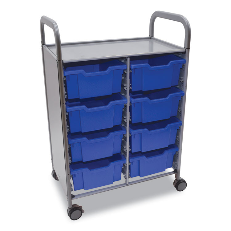 GRATNELLS USA, LLC SSET134406 Callero Plus Double Column Trolley Set 13, Metal, 1 Shelf, 8 F2 Deep Bins, 27.4" x 17.3" x 41.5", Silver/Royal Blue