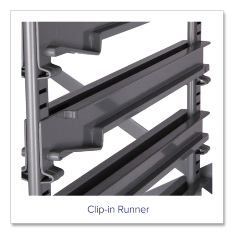 GRATNELLS USA, LLC SSET164419 Callero Plus Treble Column Trolley Set 16, Metal, 1 Shelf, 6 F2 Deep Bins, 40.6" x 17.3" x 41.5", Silver/Light Gray
