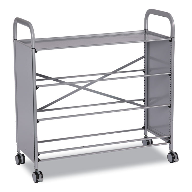 GRATNELLS USA, LLC SSET164420 Callero Plus Treble Column Trolley Set 16, Metal, 1 Shelf, 6 F2 Deep Bins, 40.6" x 17.3" x 41.5", Silver/Translucent Frost