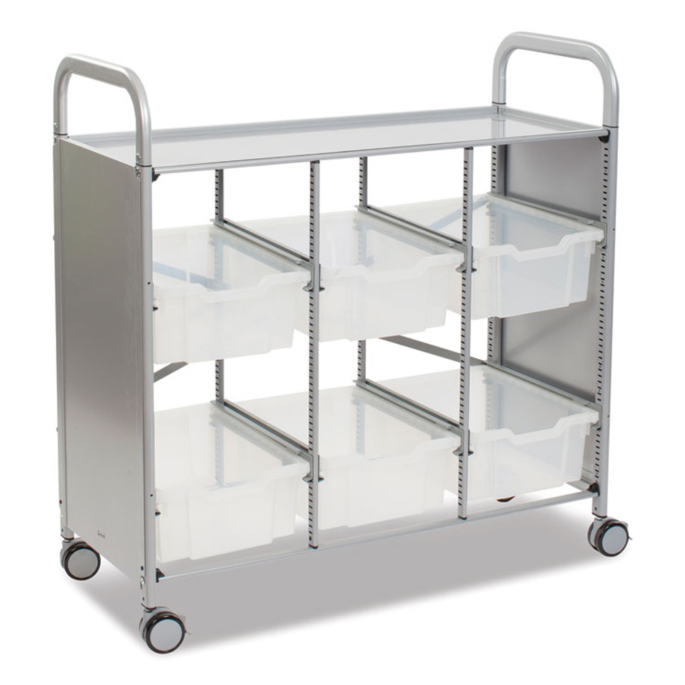GRATNELLS USA, LLC SSET164420 Callero Plus Treble Column Trolley Set 16, Metal, 1 Shelf, 6 F2 Deep Bins, 40.6" x 17.3" x 41.5", Silver/Translucent Frost