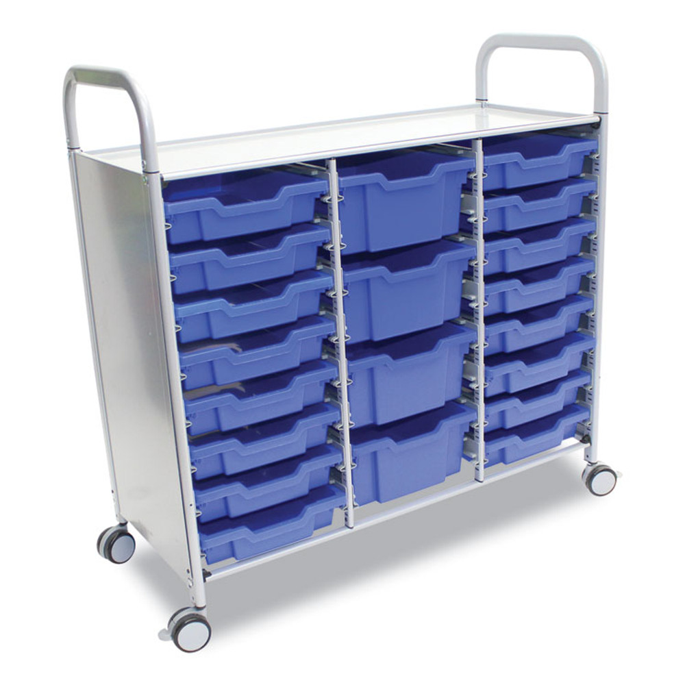 GRATNELLS USA, LLC SSET214406 Callero Plus Treble Column Trolley Set 17, Metal, 1 Shelf, 16 F1 Bins, 4 F2 Bins, 40.6" x 17.3" x 41.5", Silver/Royal Blue