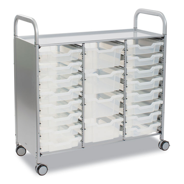 GRATNELLS USA, LLC SSET214420 Callero Plus Treble Column Trolley Set 17, Metal, 1 Shelf, 16 F1 Bins, 4 F2 Bins, 40.6" x 17.3" x 41.5", Silver/Trans Frost