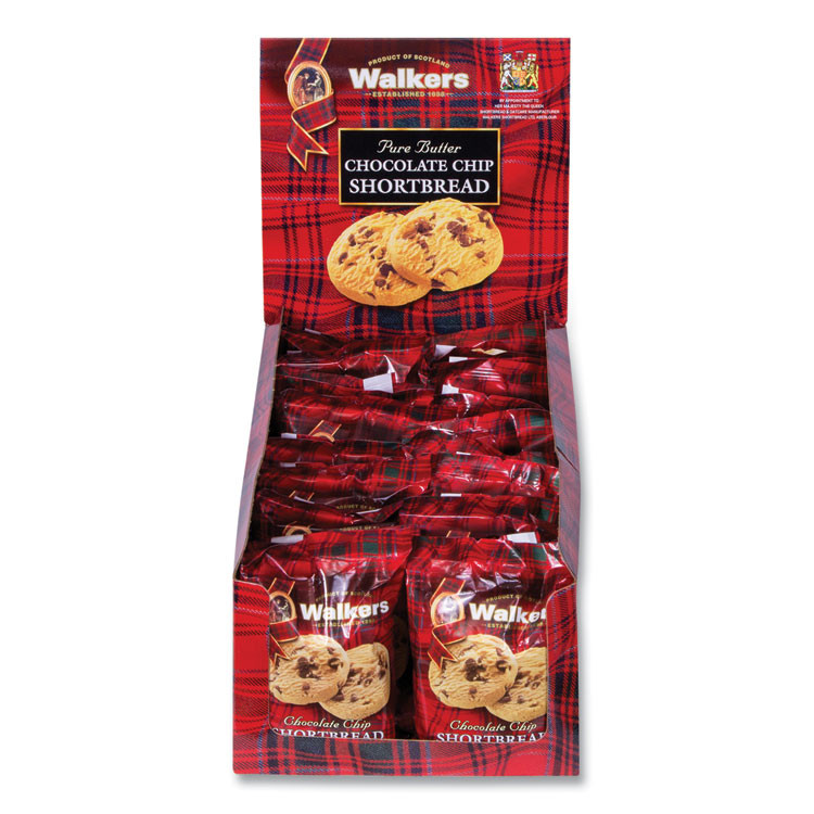 WALKERS SHORTBREAD LTD. 1537D Shortbread Cookies, Chocolate Chip, 1.4 oz Pack, 2/Pack, 20 Packs/Box
