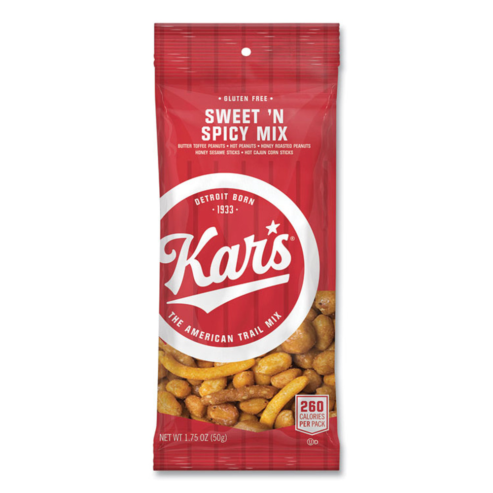 KAR'S NUTS SN08384 Trail Mix, Sweet 'N Spicy Mix, 1.75 oz Packet, 24/Box