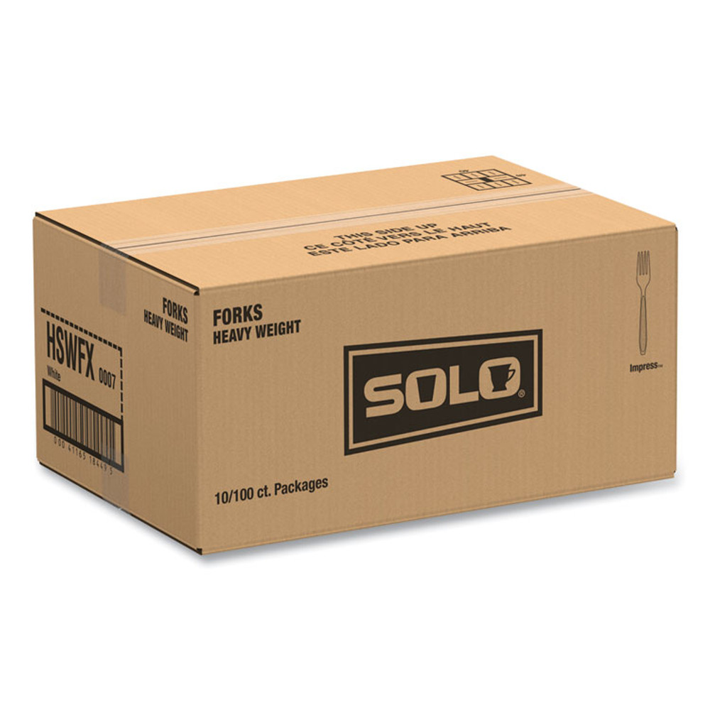 DART SOLO® HSWFX0007 Impress Heavyweight Full-Length Polystyrene Cutlery, Fork, Plastic, White, 100/Box, 10 Boxes/Carton