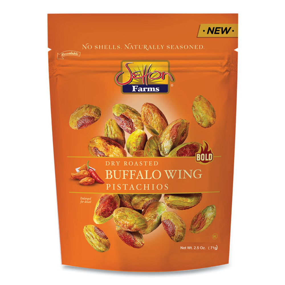 SETTON PISTACHIO OF TERRA BELLA, INC. Farms® 6002 Buffalo Pistachios, Buffalo Wing, 2.5 oz Bag, 8/Carton