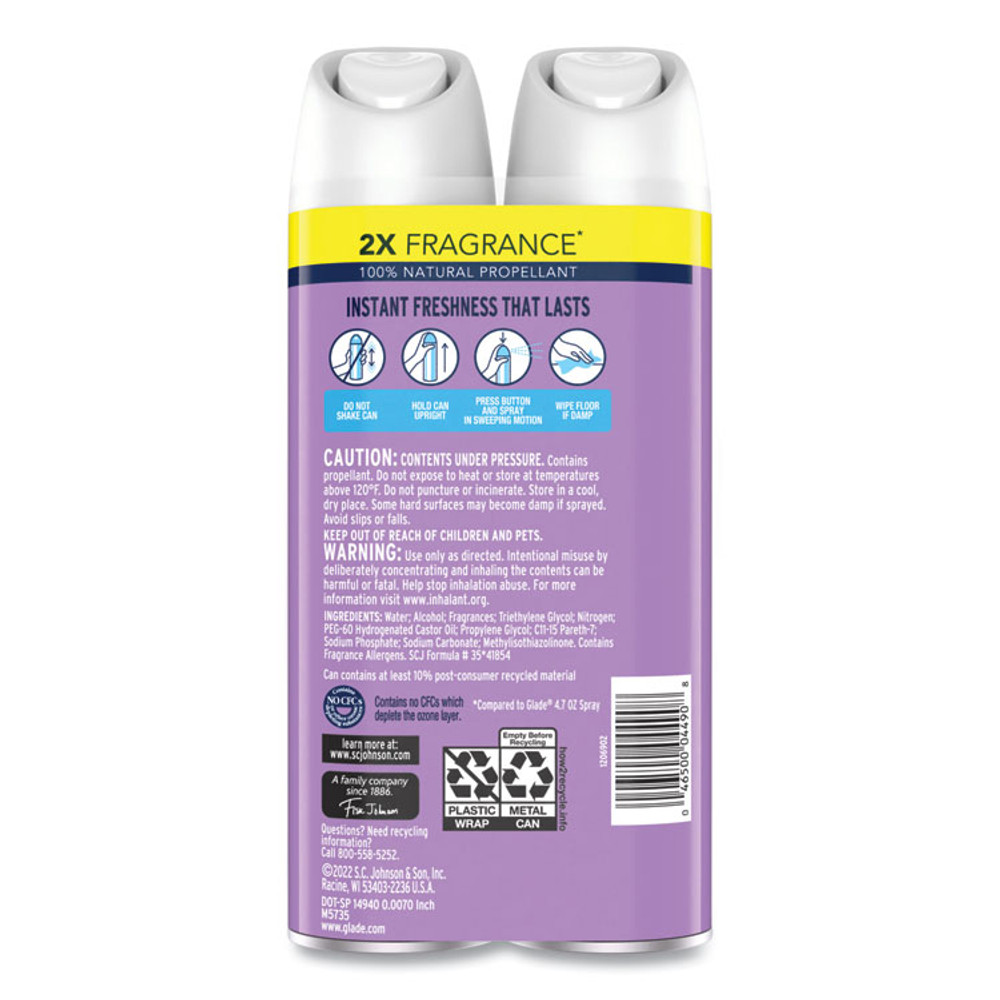 SC JOHNSON Glade® 357477 Air Freshener, Lavender & Vanilla, Scent, 8.3 oz Aerosol Spray, 2/Pack, 3 Packs/Carton