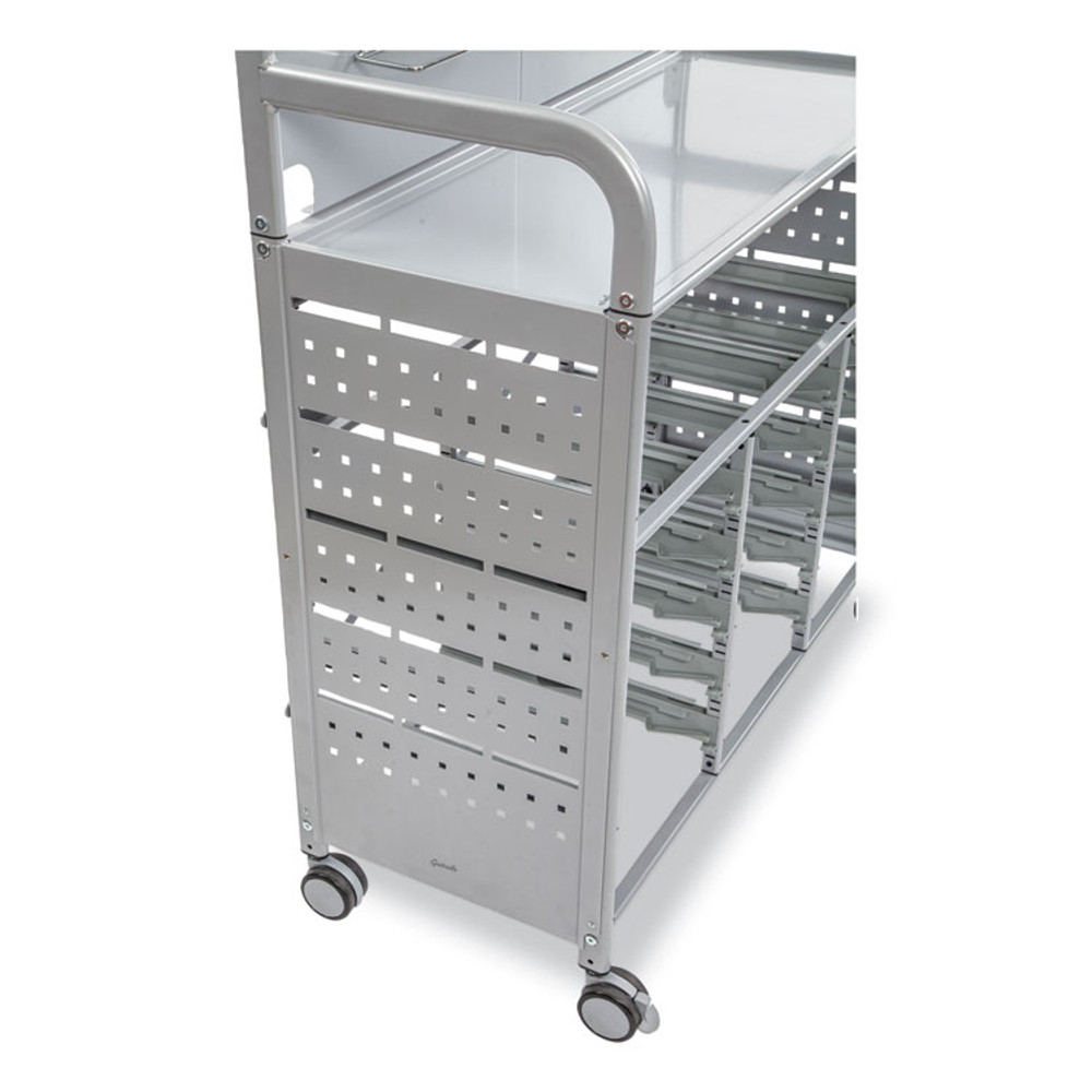 GRATNELLS USA, LLC MST014409 Callero MakerSpace Trolley Set 1, Metal, 1 Shelf, 12 F1 Shallow Bins, 3 F2 Deep Bins, 42.9" x 17.3" x 61.8", Silver/Flame Red