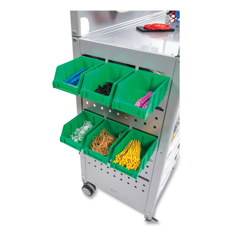 GRATNELLS USA, LLC MST014419 Callero MakerSpace Trolley Set 01, Metal, 1 Shelf, 12 F1 Bins, 3 F2 Bins, 42.9" x 17.3" x 61.8", Silver/Light Gray