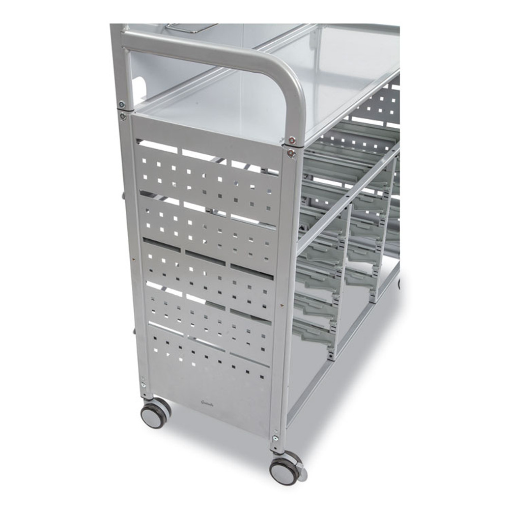 GRATNELLS USA, LLC MST014420 Callero MakerSpace Trolley Set 01, Metal, 1 Shelf, 12 F1 Bins, 3 F2 Bins, 42.9" x 17.3" x 61.8", Silver/Translucent Frost
