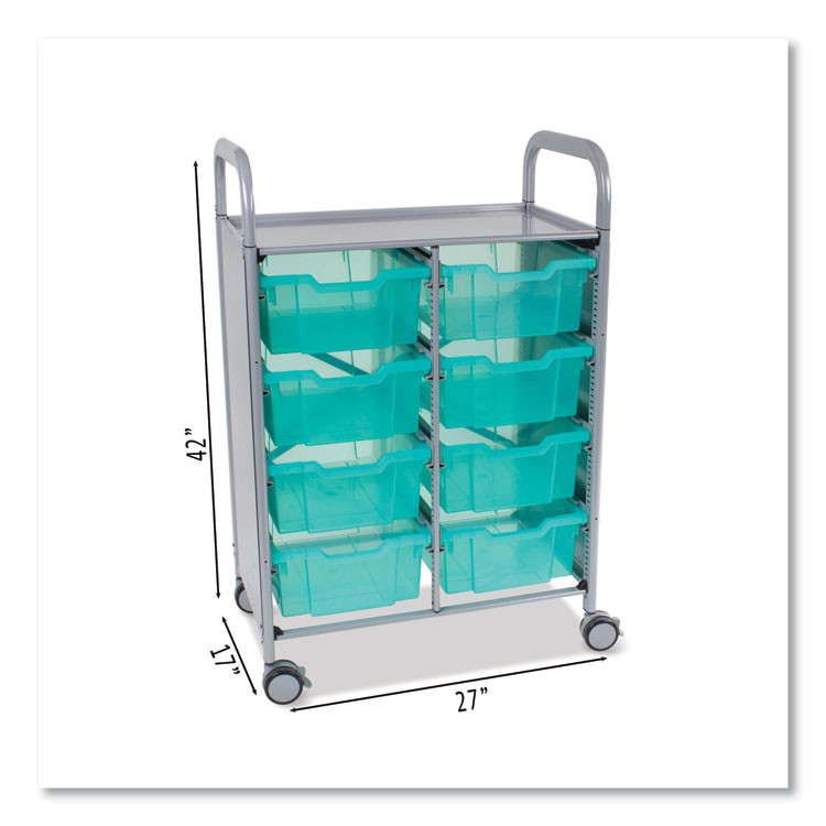 GRATNELLS USA, LLC SASET134429 Callero Plus Shield Double Trolley Set 13, Antimicrobial, Metal, 8 F2 Deep Bins, 27.4" x 17.3" x 41.5", Silver/Trans Kiwi