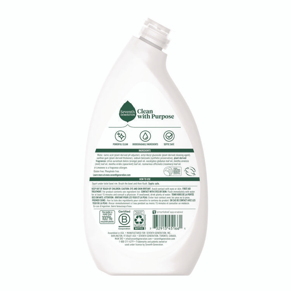 SEVENTH GENERATION 45166CT Toilet Bowl Cleaner, Fresh Mint Scent, 24 oz Bottle, 4/Carton