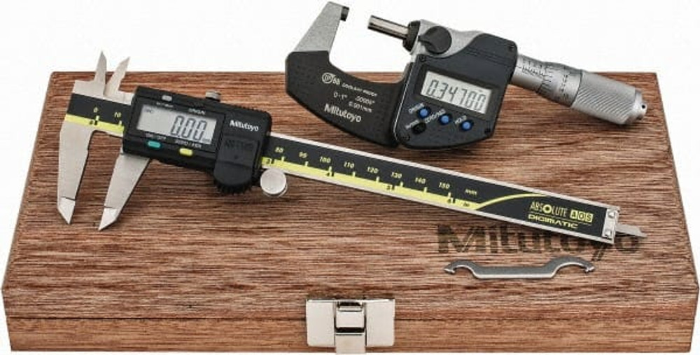 Mitutoyo 64PKA077B Machinist Caliper & Micrometer Kit: 4 pc, 0 to 150 mm Caliper, 0 to 25.4 mm Micrometer