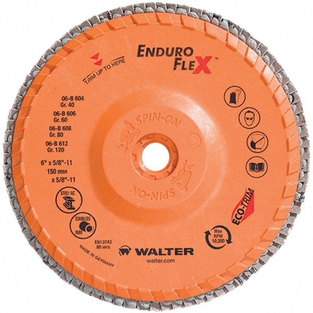 WALTER Surface Technologies 06B604 Flap Disc: 5/8-11 Hole, 40 Grit, Ceramic, Type 28