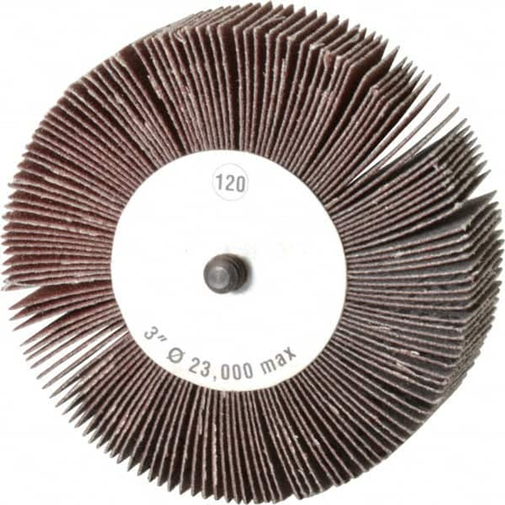 CGW Abrasives 41007 Mounted Flap Wheel: 3" Dia, 1" Face Width, 120 Grit, Aluminum Oxide