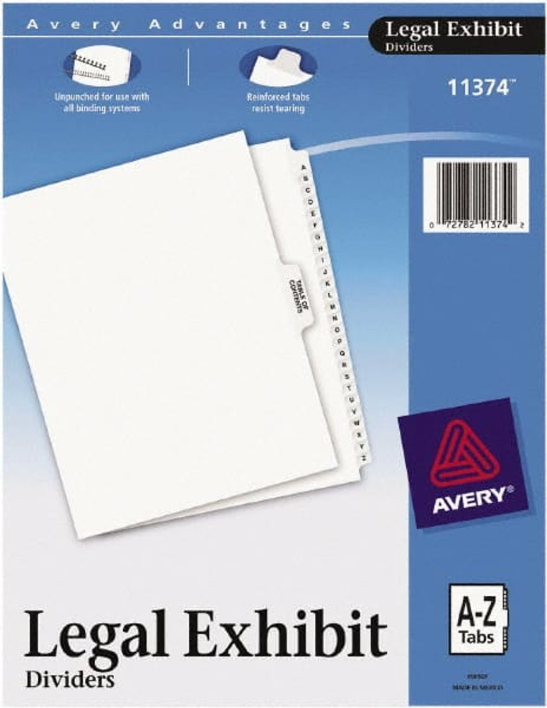 AVERY 11374 11 x 8 1/2" A to Z Label, 1 Tabs, Unpunched, Preprinted Tab Dividers