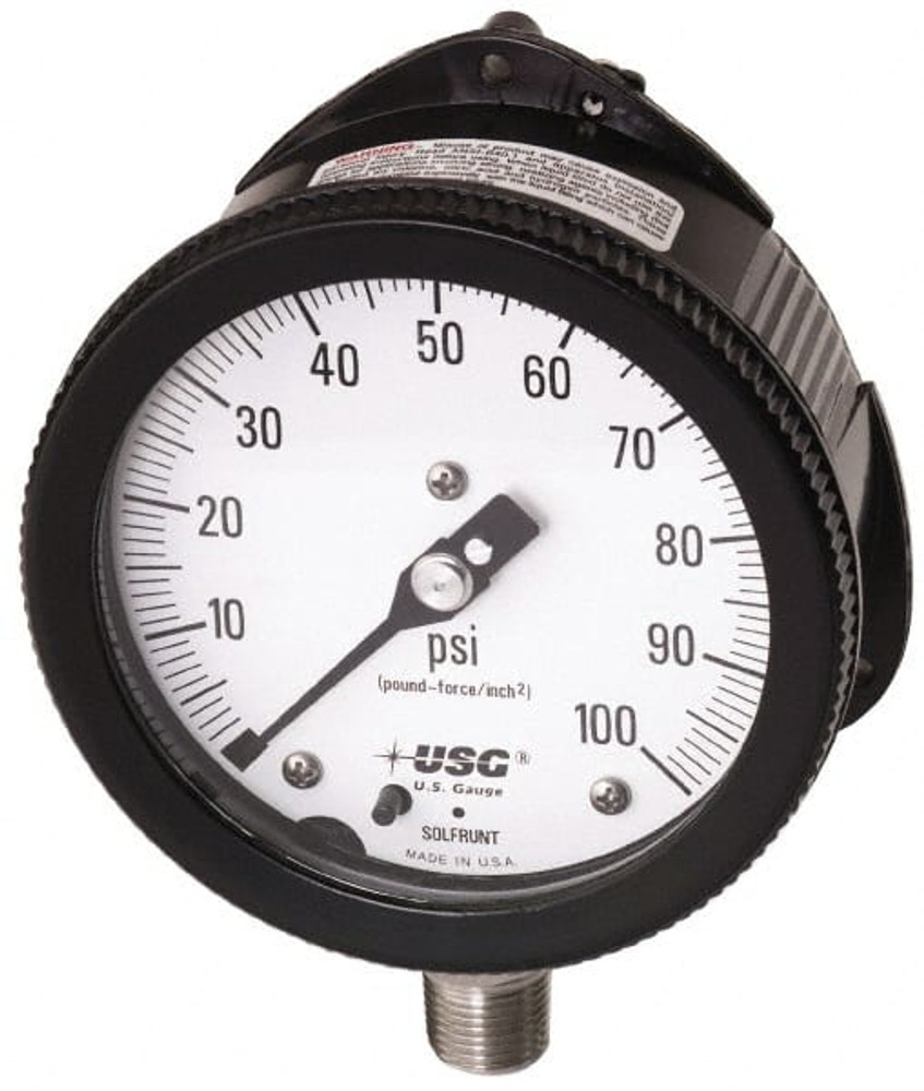 Ametek 150226X Pressure Gauge: 4-1/2" Dial, 1/2" Thread, Lower Mount