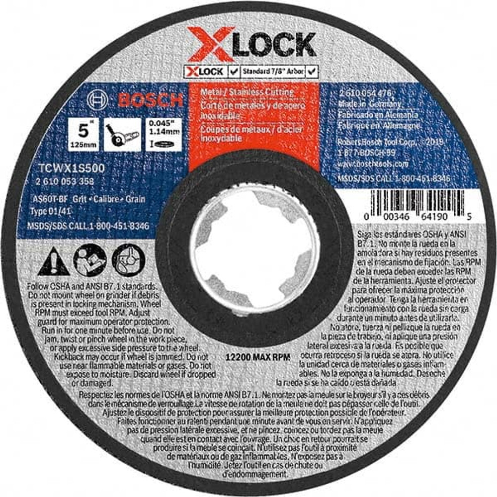 Bosch TCWX1S500 Cutoff Wheel: 5" Dia, 0.045" Thick, 7/8" Hole, Aluminum Oxide