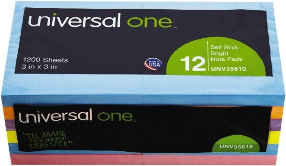 Universal One UNV35610 Self-Stick Note: 100 Sheets, Plain Ruled