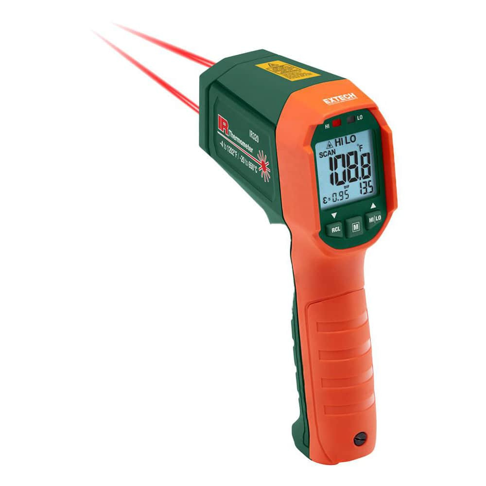 FLIR IR320-NIST Infrared Thermometers; Display Type: LCD ; Accuracy: 12% ; Compatible Surface Type: Dark; Light; Shiny; Dull; Concrete ; Number Of Batteries: 1 ; Battery Size: 9V ; Distance to Spot Ratio: 12:1