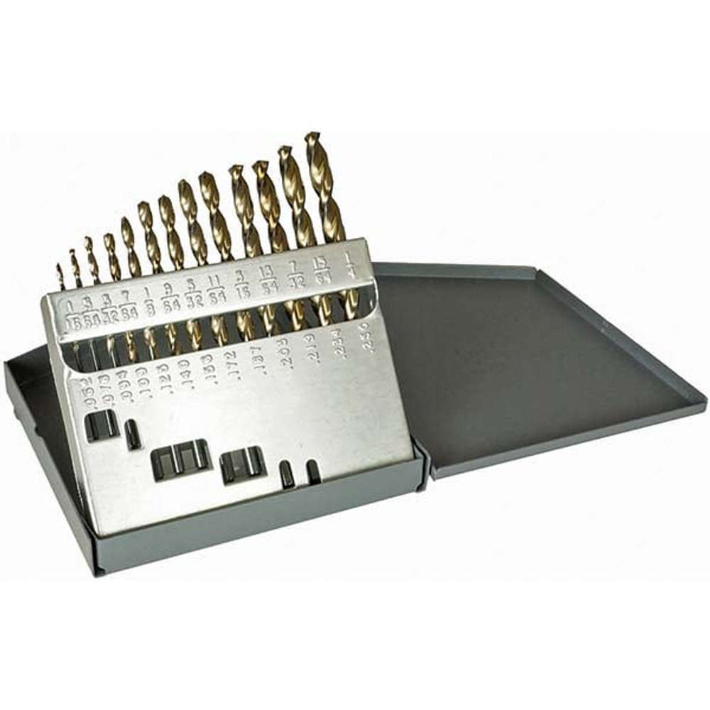 Cle-Line C18619 Drill Bit Set: Jobber Length Drill Bits, 13 Pc, 0.0625" to 0.25" Drill Bit Size, 135 °, High Speed Steel