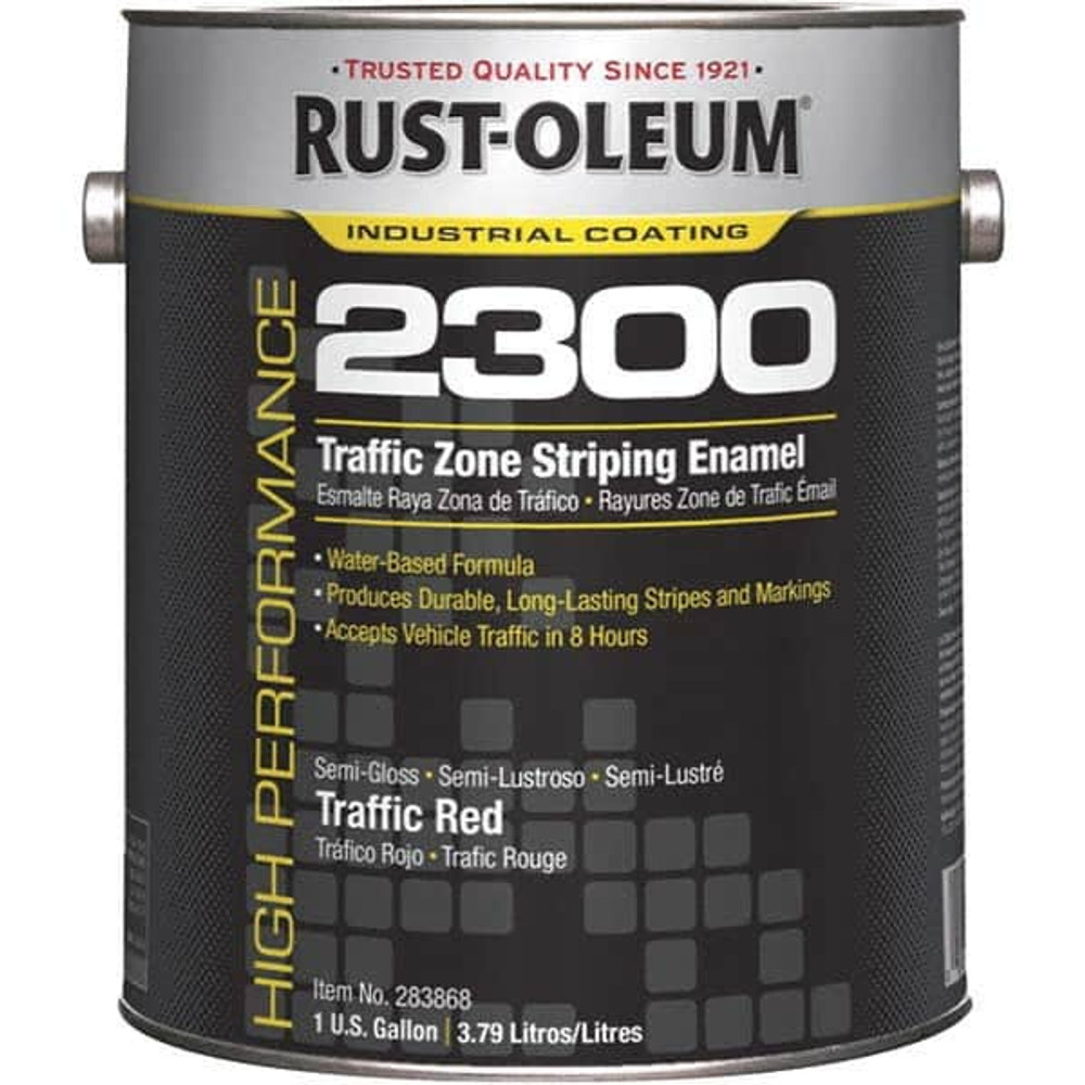 Rust-Oleum 283868 Striping & Marking Paints & Chalks; Product Type: Striping Paint ; Color Family: Red ; Composition: Water Based Acrylic ; Color: Red ; Container Size: 1.00 gal ; VOC Content (g/L): 100 g/L
