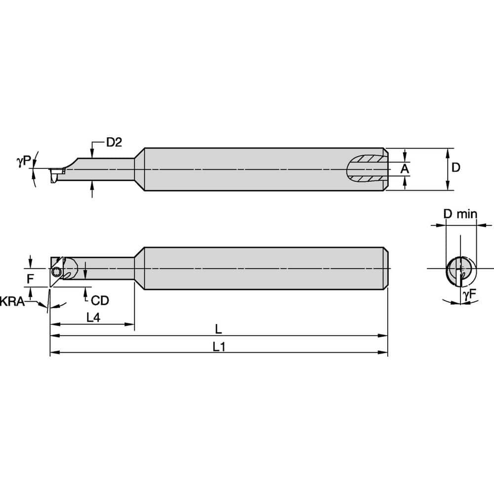 Widia 2832326 Indexable Boring Bars; Minimum Bore Diameter (Decimal Inch): 0.4230 ; Maximum Bore Depth (Decimal Inch): 1.2500 ; Maximum Bore Depth (Inch): 1-1/4 ; Toolholder Style: CSPI ; Tool Material: Steel ; Shank Diameter (Decimal Inch): 0.5000