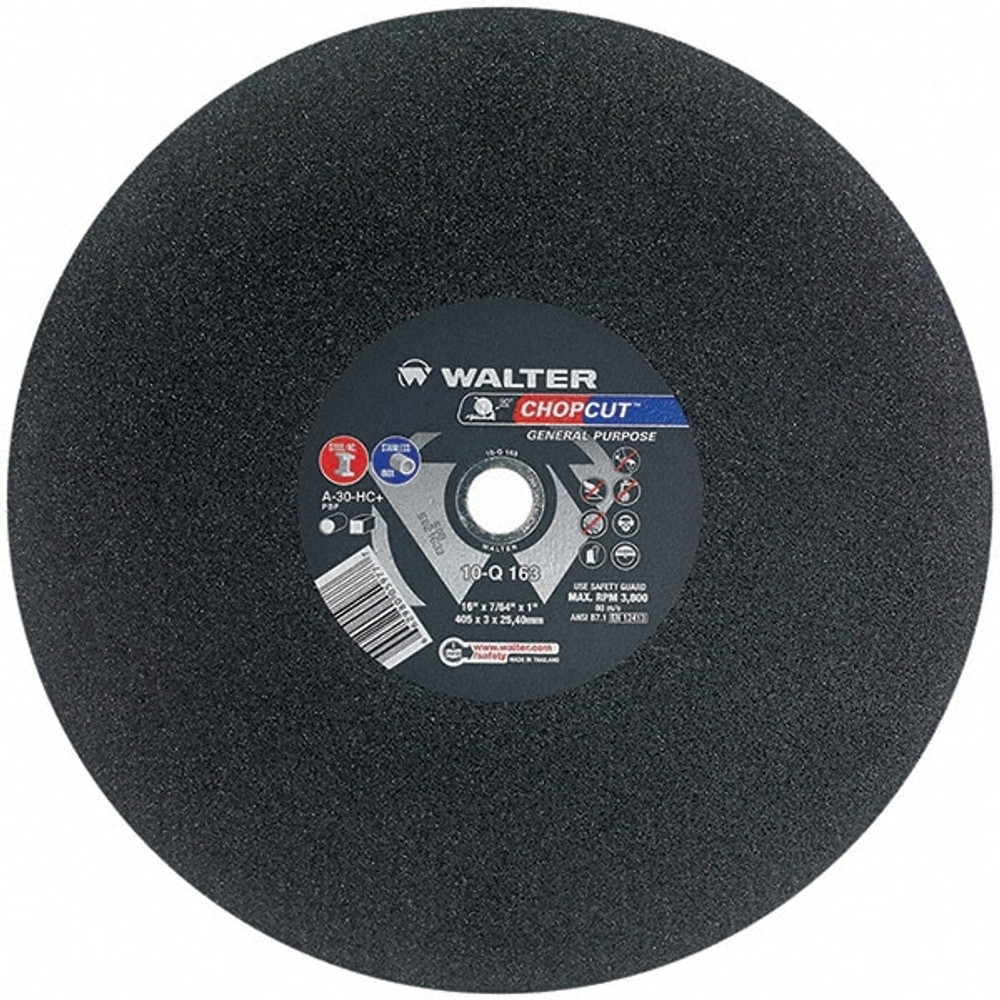 WALTER Surface Technologies 10Q163 Cut-Off Wheel: Type 1, 16" Dia, 7/64" Thick, 1" Hole, Aluminum Oxide