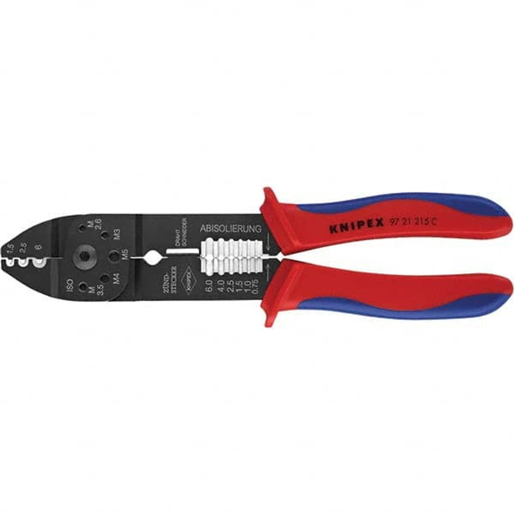 Knipex 97 21 215 C Crimpers; Crimper Type: Crimping Plier ; Maximum Wire Gauge: 10AWG ; Capacity: 0.50 to 6.00 mm ; Terminal Type: Various ; Features: Comfort Grip ; For Use With: Cable Connectors; Non-Insulated Terminals