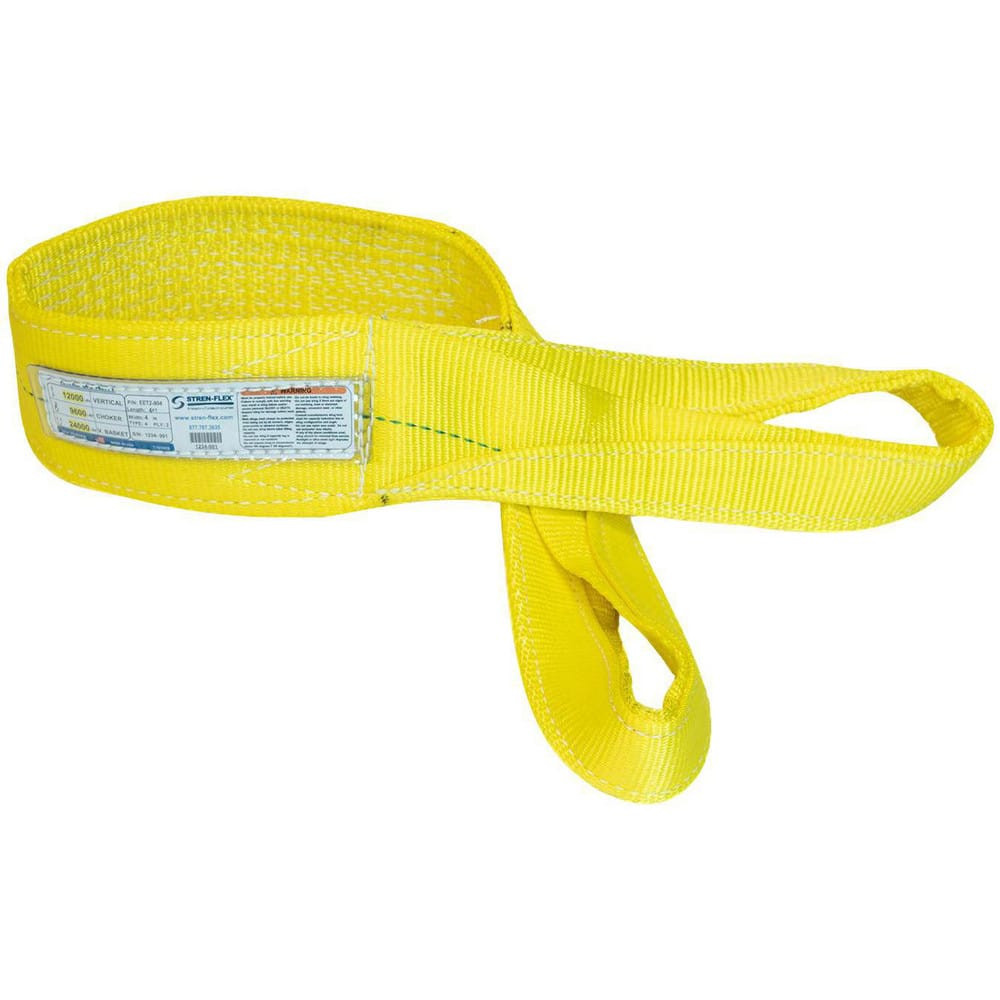 Stren-Flex EET-1-906P-03 Eye & Eye Sling: 6" Wide, 3' Long, 9,600 lb Vertical, 7,600 lb Choker, 19,200 lb Basket, Polyester