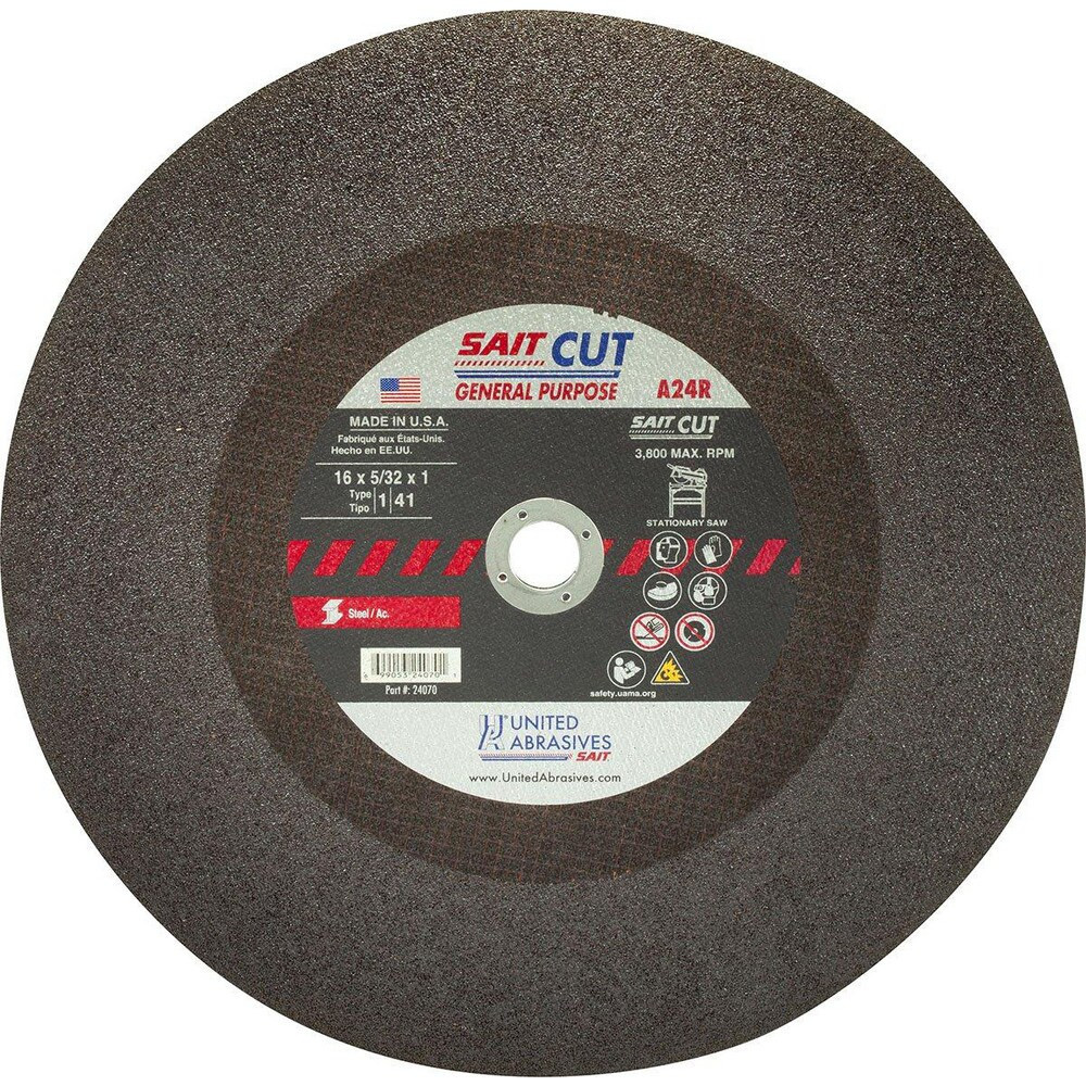 Sait 24070 Cut-Off Wheel: Type 01/41, 16" Dia, 5/32" Thick, 1" Hole, Aluminum Oxide