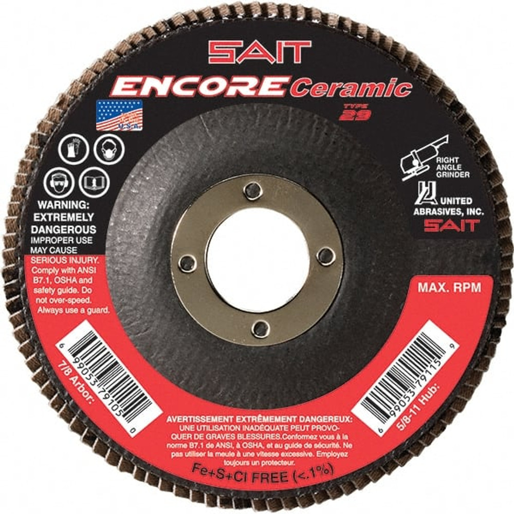 Sait 72820 Flap Disc: 7/8" Hole, 36 Grit, Ceramic, Type 29