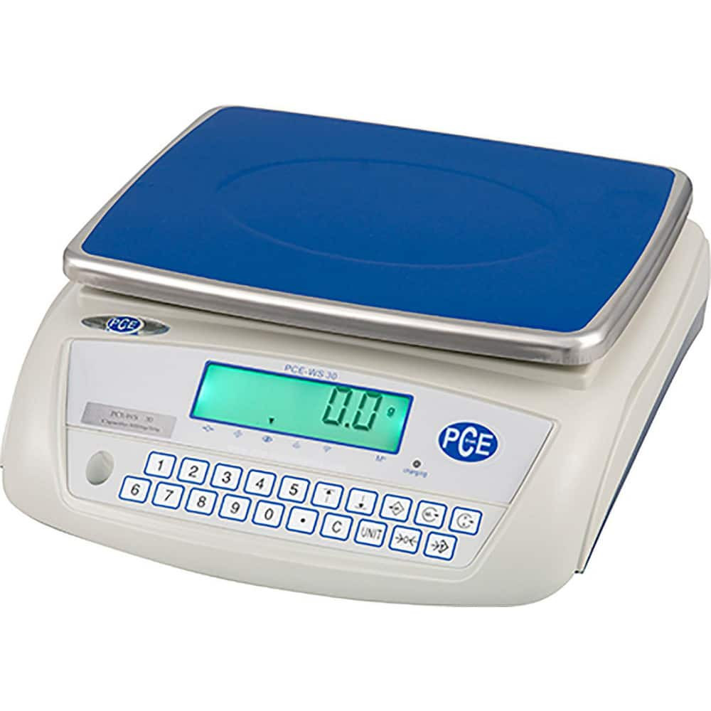 PCE Instruments PCE-WS 30 Shipping & Receiving Platform & Bench Scales; System Of Measurement: grams; kilograms; pounds ; Capacity: 30.000 ; Calibration: Digital ; Graduation: 0.5000 ; Base Width: 12.6 ; Base Length: 12.6000